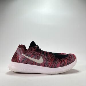 Nike Free RN Flyknit 2017 Black Pink Red Lace Up Running Shoes Women's Size 8